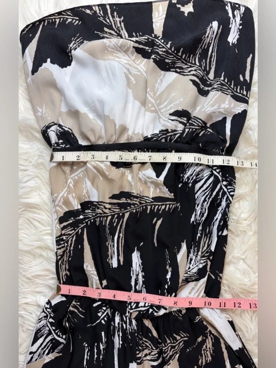 Mahina ~ Strapless Jumpsuit ~ in Black/Tan/White Palm Leaves Print - Picture 7 of 16